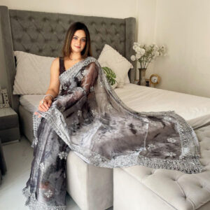Exclusive Premium Burburry Spray Print Saree