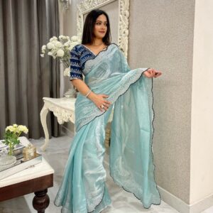 Elegant Designer Sequins Saree with Stitched Blouse (SKY)