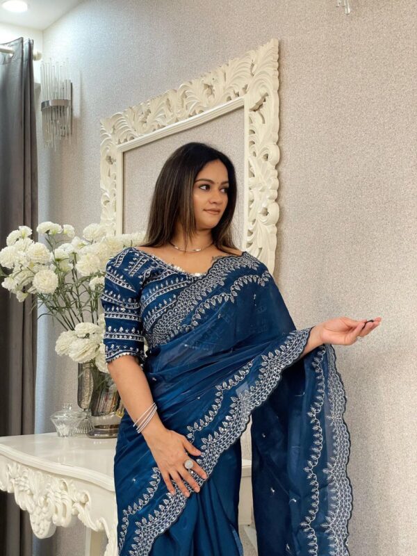 Elegant Designer Sequins Saree with Stitched Blouse (More Peach)