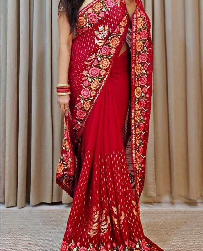 Elegant Georgette Saree with Sequins & Embroidery Work – A Must-Have for Your Wardrobe