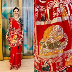 Premium HandWork Original Dola Silk Saree with Elegant Zari & Stone Work (RED)