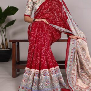 Madhubani & Bandhej Fusion Green Silk Saree Collection
