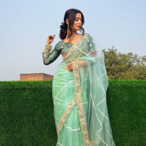 New Superhit Net Saree with Heavy Embroidery & Pearl Moti Work