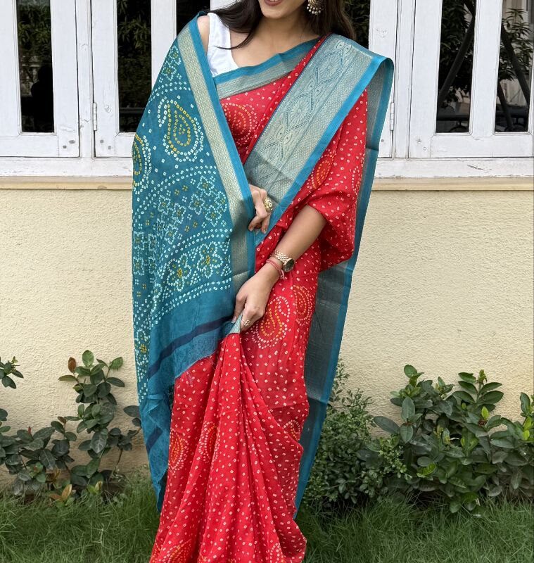 Marsh Mellon Silk Saree with Jacquard Border & Super Foil Print ✨