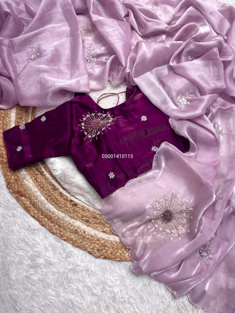 ✨ Launching Trending Jimmy Choo Satin Saree with Handwork!