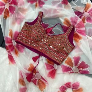 New Launch: Georgette Digital Print Saree with Mirror Work Blouse – Trendy & Comfortable! (RANI)