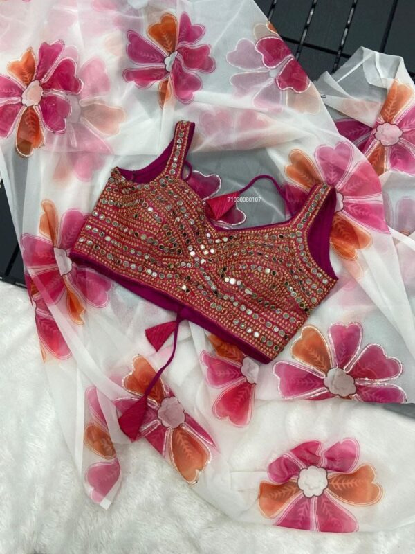 New Launch: Georgette Digital Print Saree with Mirror Work Blouse – Trendy & Comfortable! (RANI)