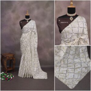 Rich Look Chinon Silk Saree with Silver Zari & Sequence Work