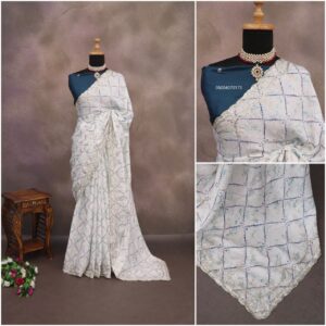 Rich Look Chinon Silk Saree with Silver Zari & Sequence Work