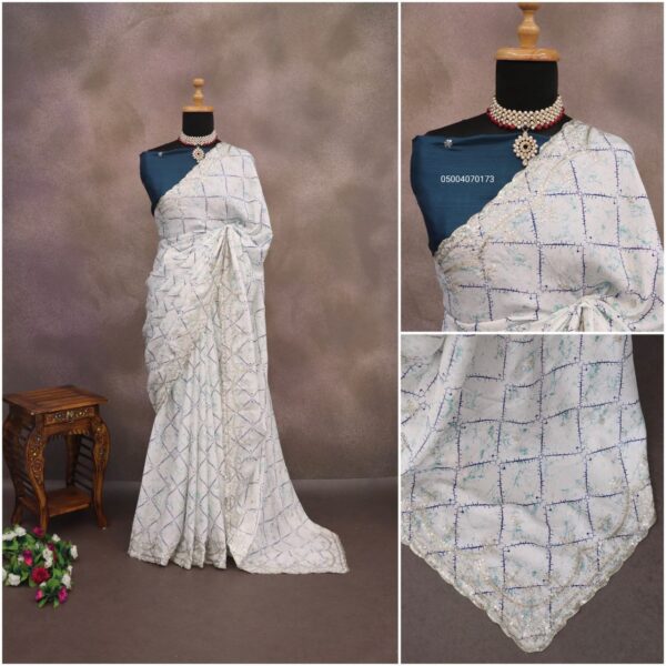 Rich Look Chinon Silk Saree with Silver Zari & Sequence Work