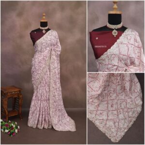 Rich Look Chinon Silk Saree with Silver Zari & Sequence Work