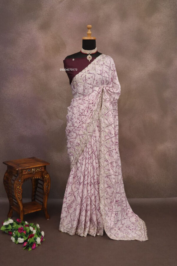 Rich Look Chinon Silk Saree with Silver Zari & Sequence Work (PURPLE)