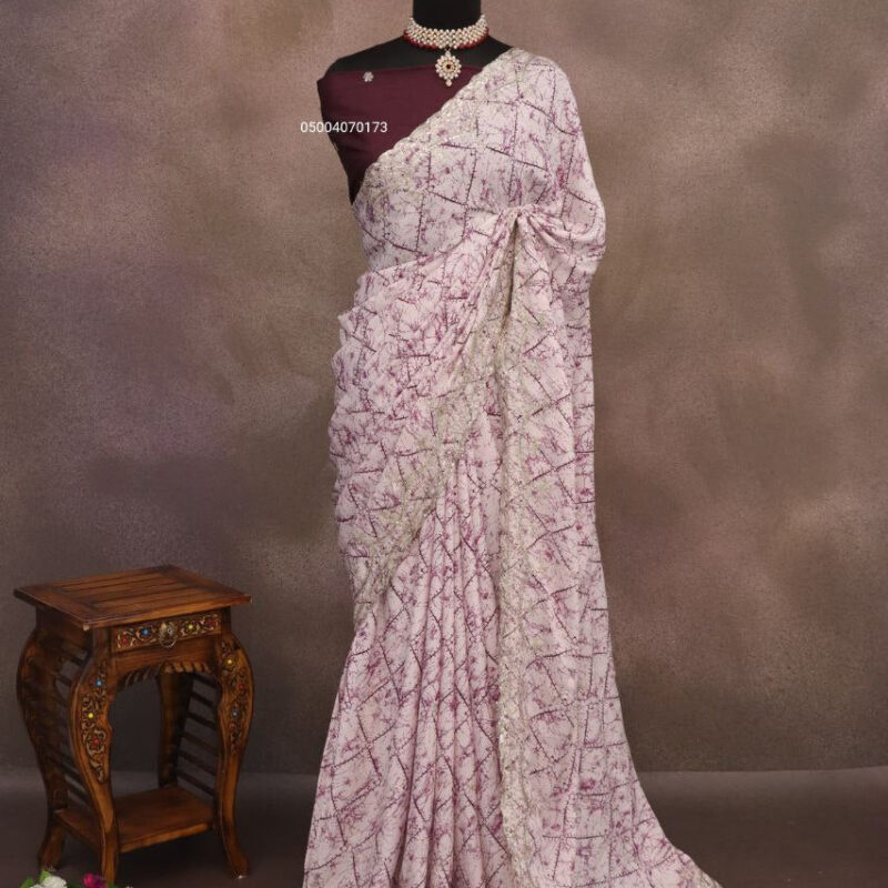 Rich Look Chinon Silk Saree with Silver Zari & Sequence Work (PURPLE)